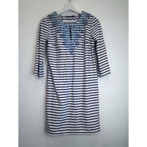 Cabnan Life Talbots Womens Blue/white striped Cover Up dress  W Embroidered XS